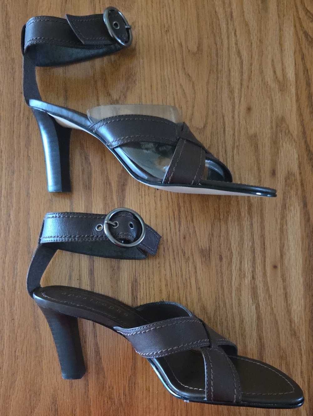 Apostrophe Dark Brown Leather Ankle-Strap Heels